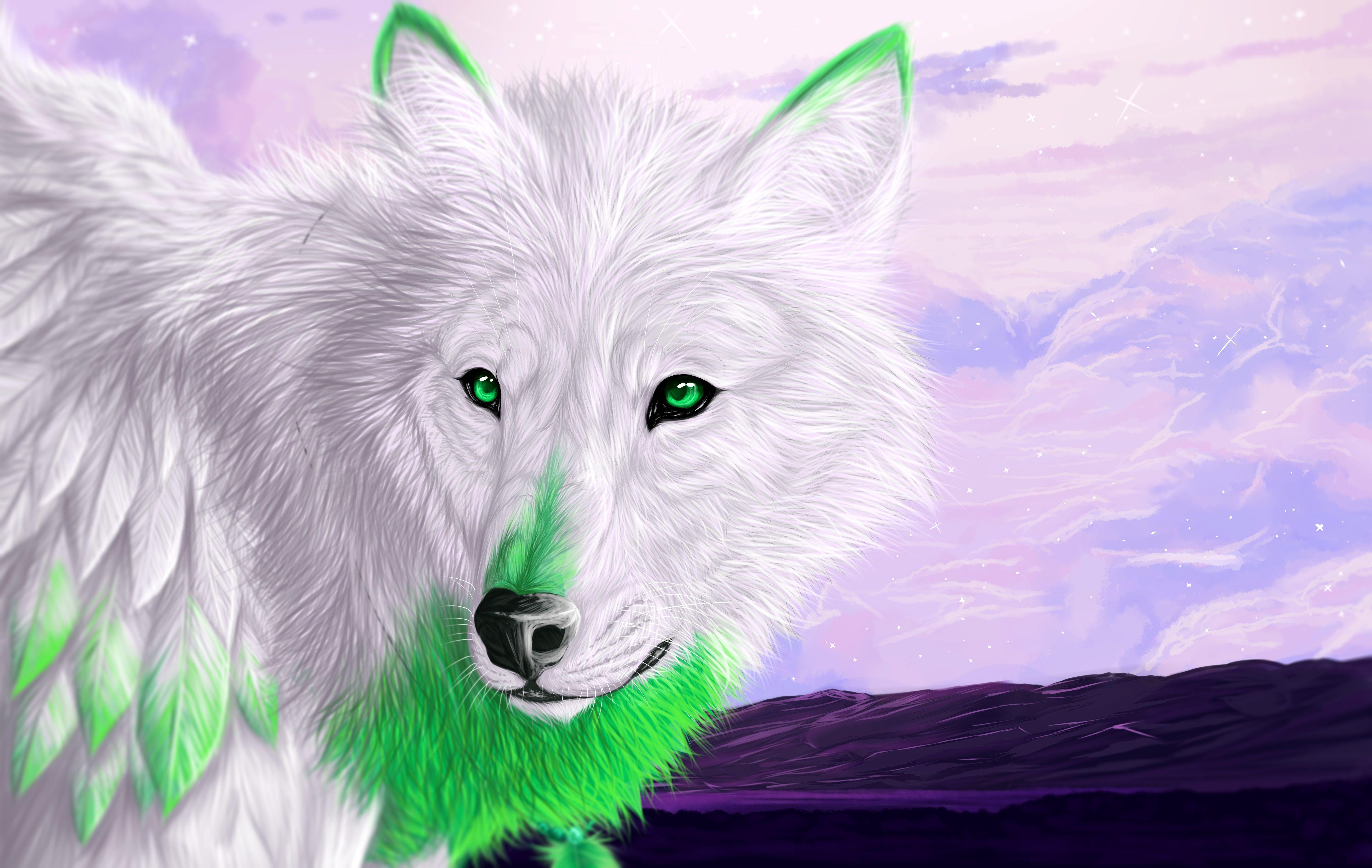 White Wolf With Green Eyes