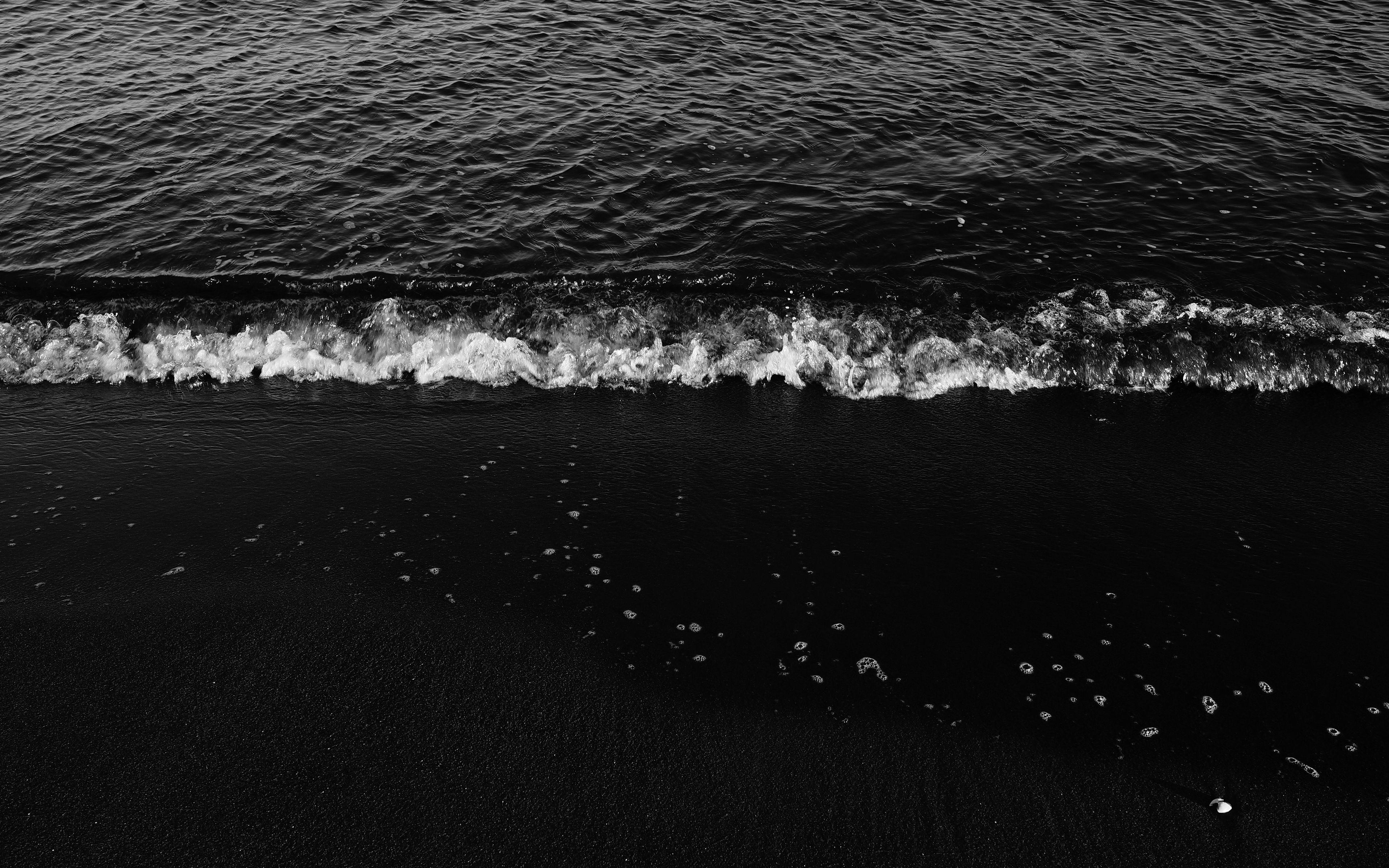 3840x2400 Wallpaper Waves, Bw, Surf, Foam, Sand, Dark, Water