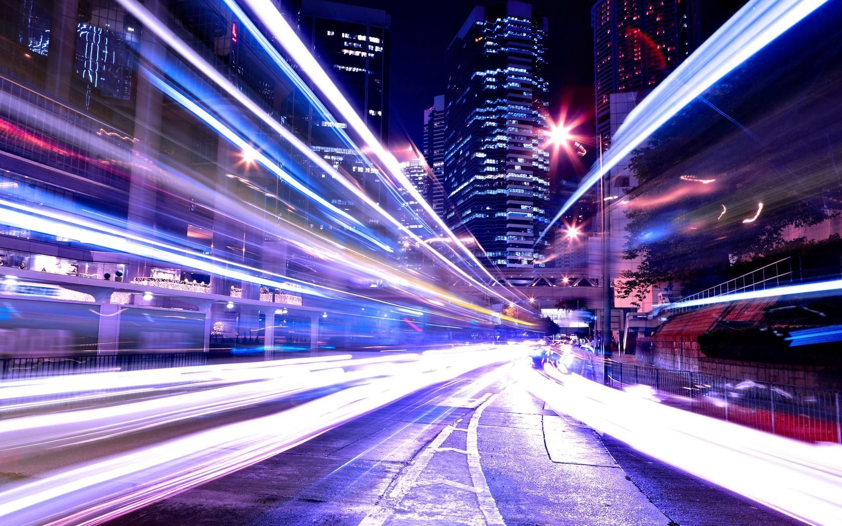 1680x1050 Desktop wallpaper: Building, Photography, Time Lapse, City, Light, Psychedelic, Road 4K free download for PC. 546685