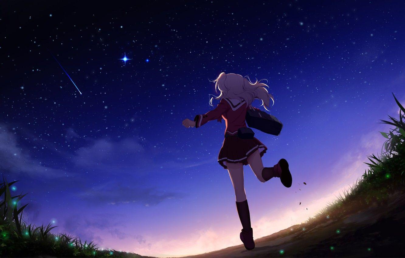 1332x850 Wallpaper girl, sunset, night, anime, art, form, schoolgirl