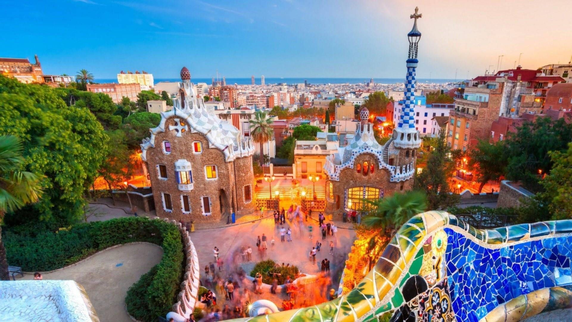 1920x1080 Spain Park Guell Panorama Wallpaper