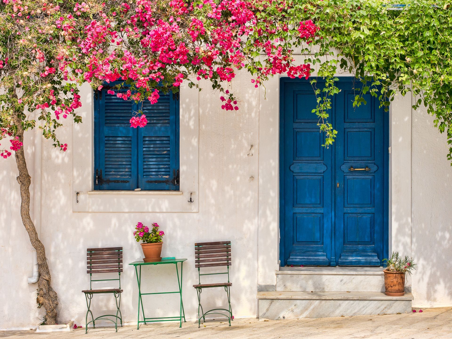 1920x1440 Download Greece Flower Blue Santorini
