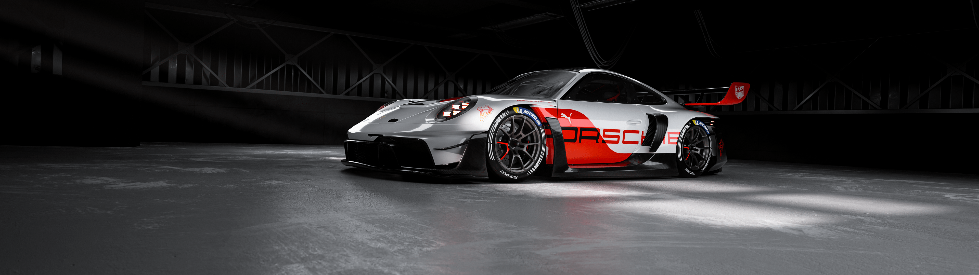 3840x1080 Porsche 911 GT3 R Wallpaper 4K, Dark
