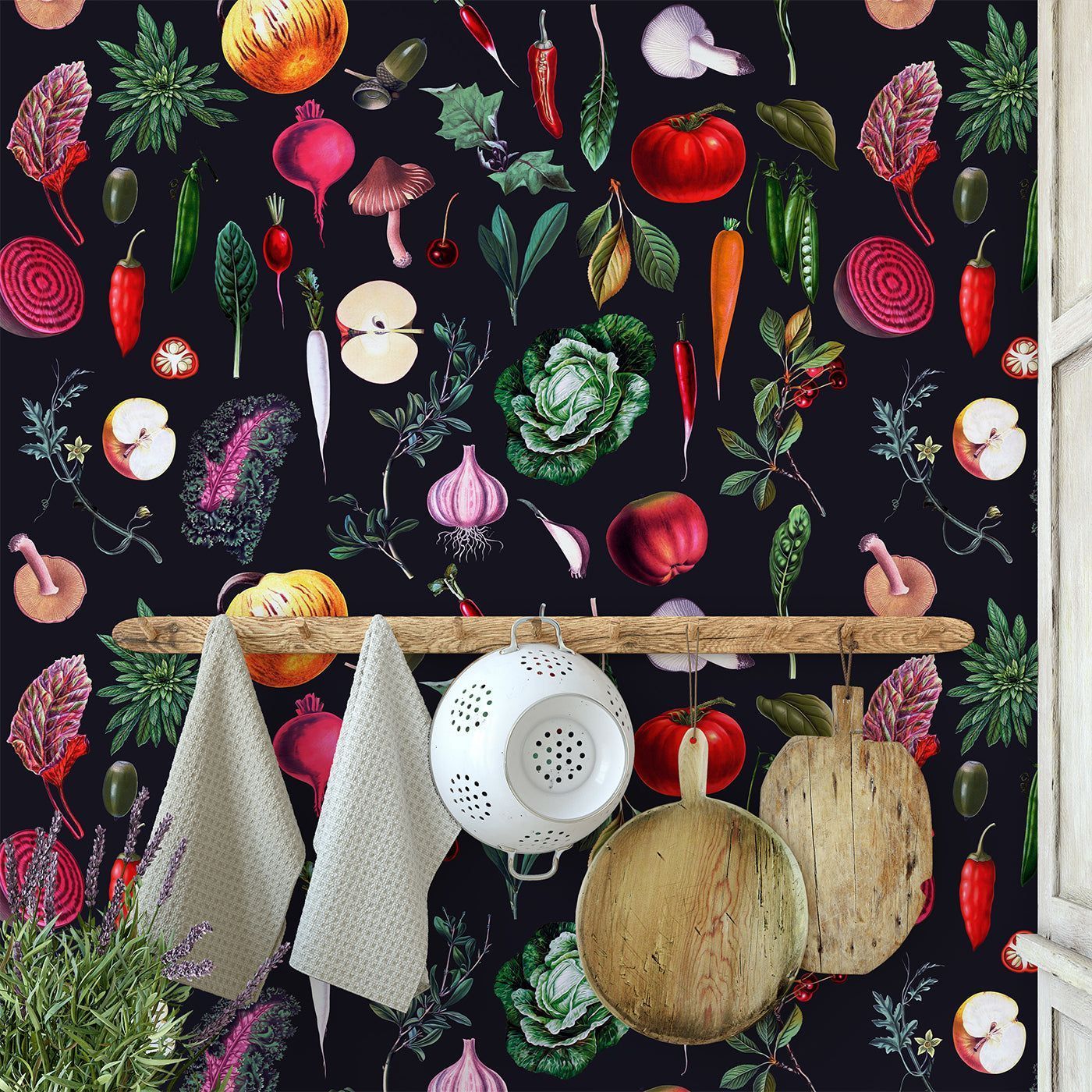 1400x1400 Vintage Vegetables Kitchen Wallpaper