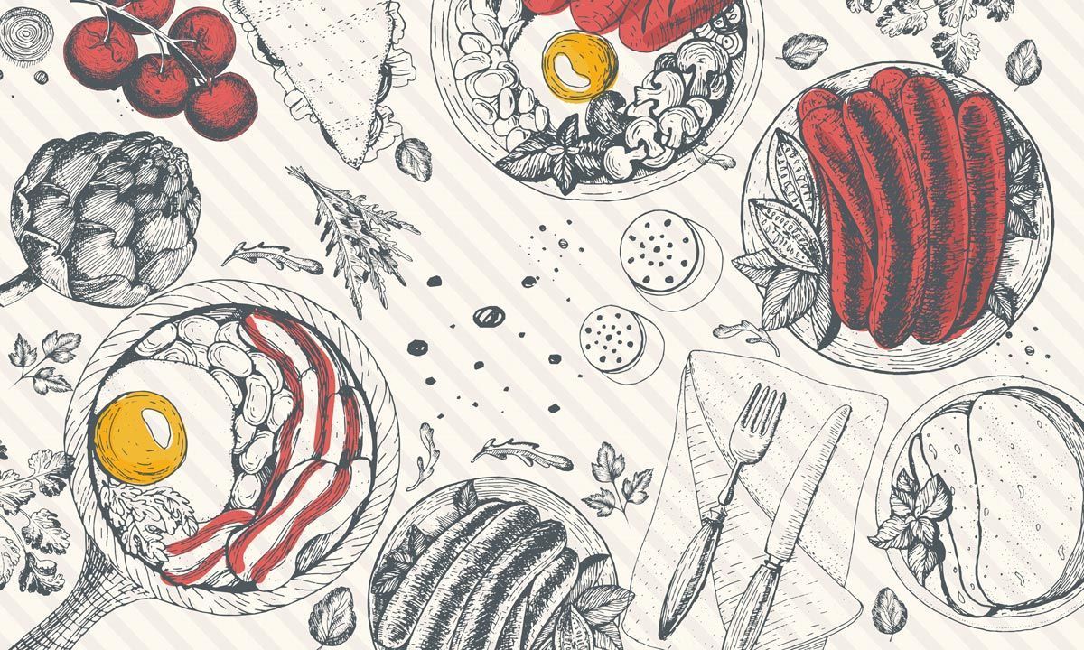 1200x720 Rustic Monochrome Kitchen Sketch Mural