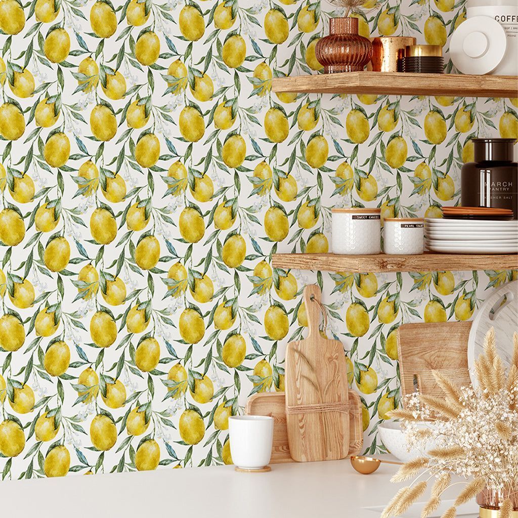 1024x1024 Sale! Self Adhesive Yellow Lemon Green Fruit Kitchen Removable Wallpaper Vinyl Peel & Stick / Sample 25 Wide x 24 High