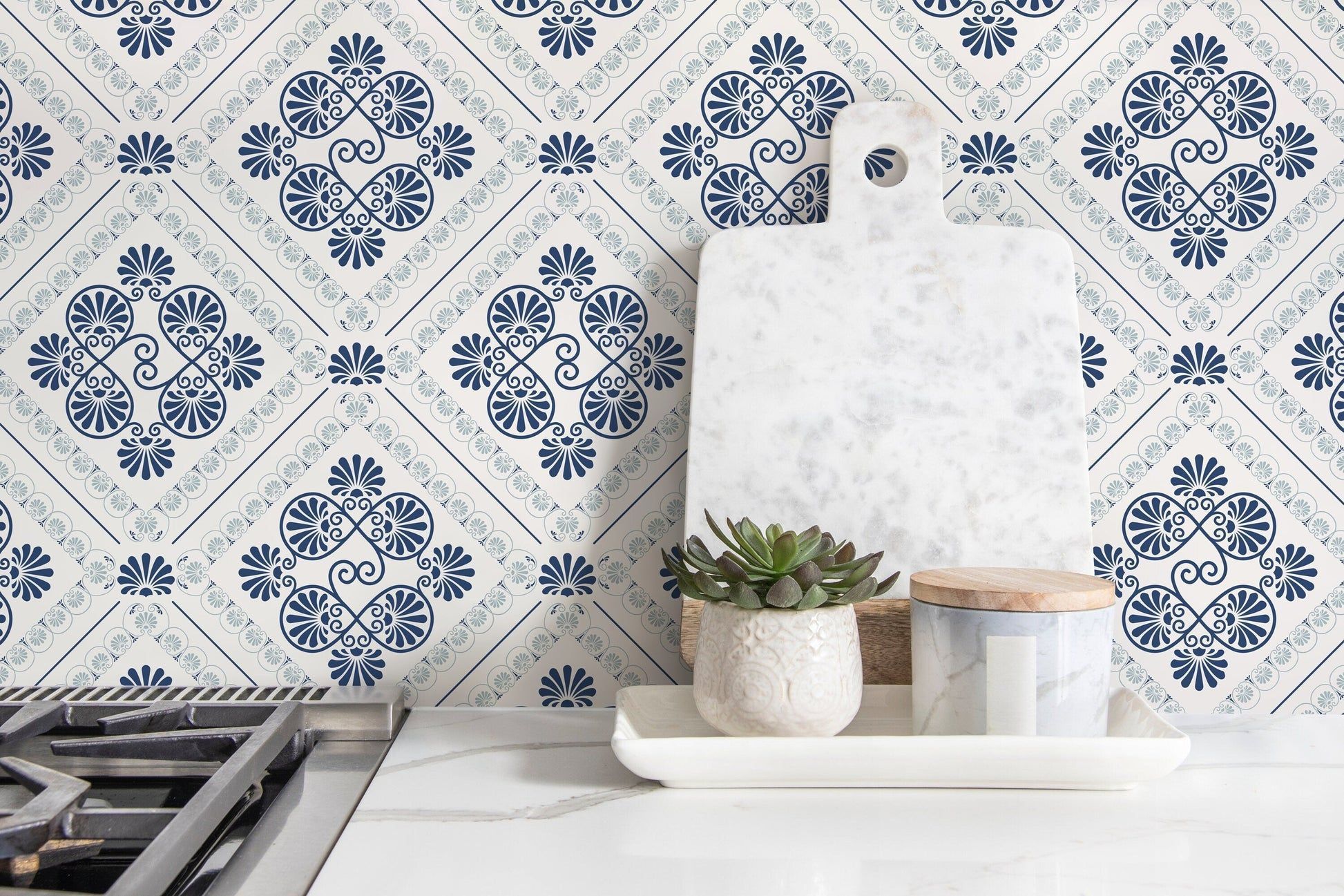 1946x1297 Blue Retro Tile Wallpaper / Peel