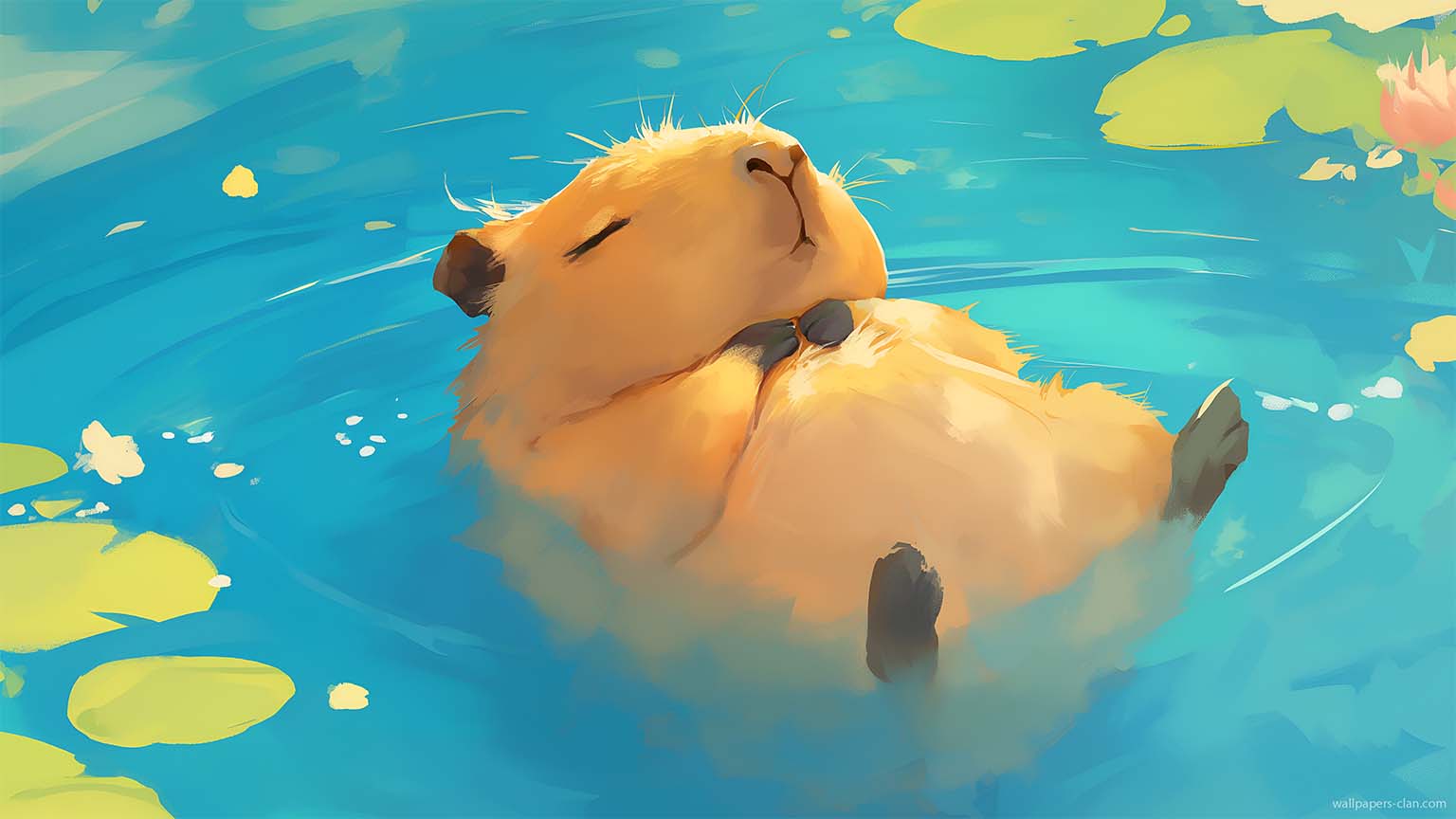 1536x864 Chill Capybara Lake PC Wallpaper Desktop Wallpaper 4K