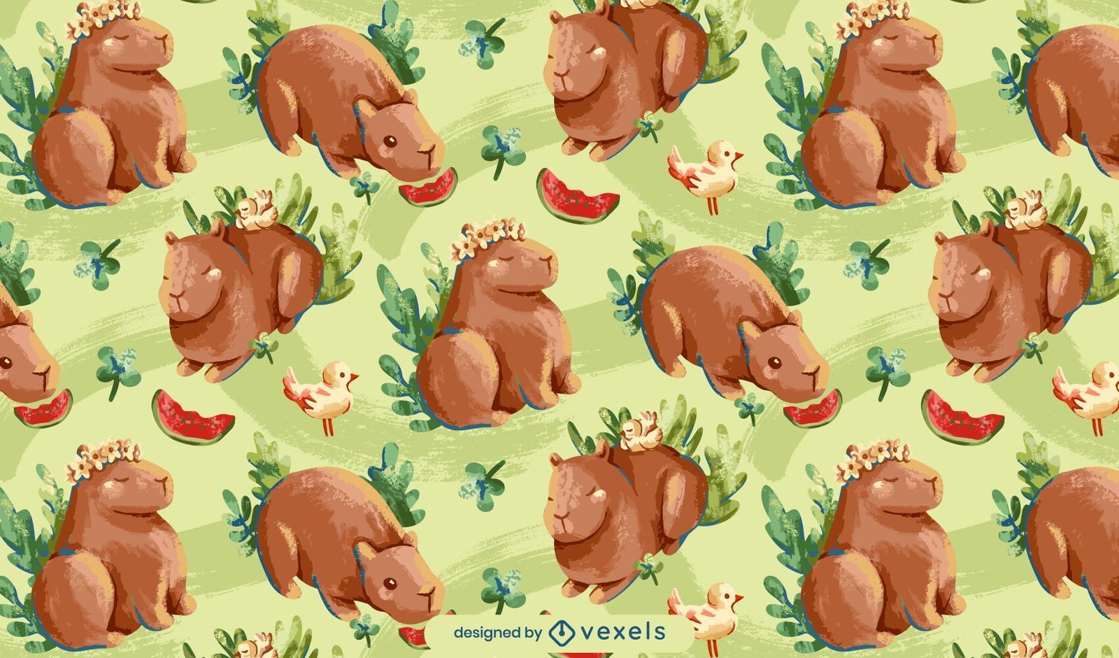 1600x941 Cute Capybara Pattern Design Vector Download