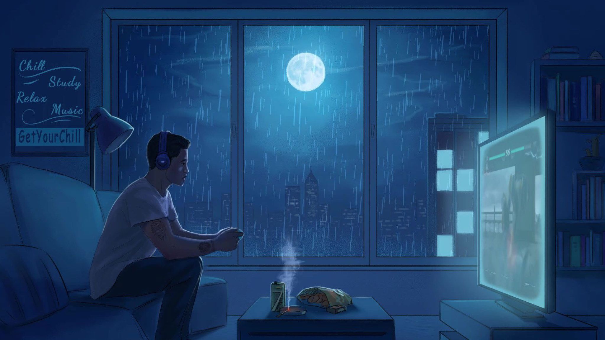 2048x1152 Blue Lofi Wallpaper