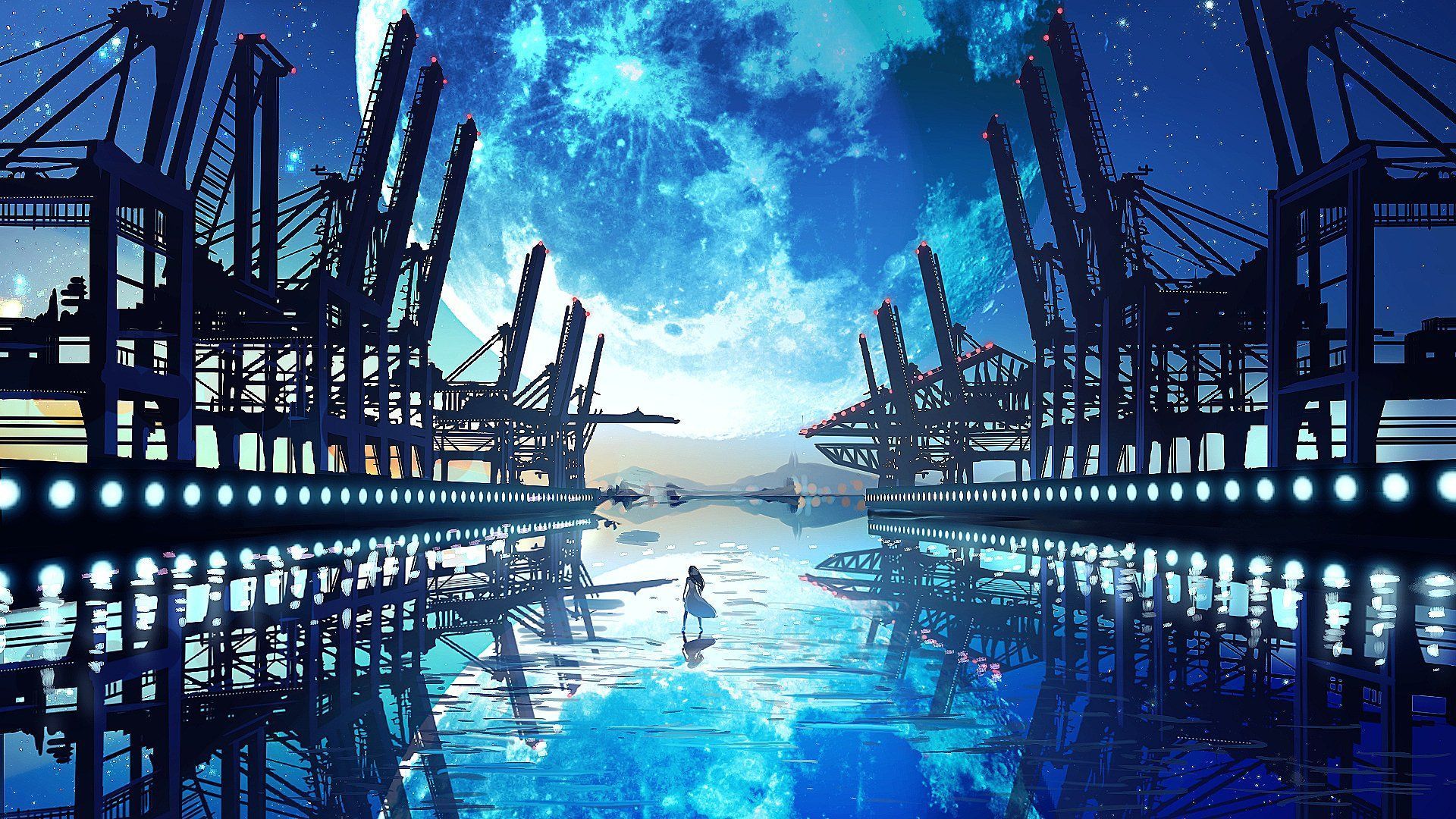 1920x1080 Moonlit Horizon Reflection Anime