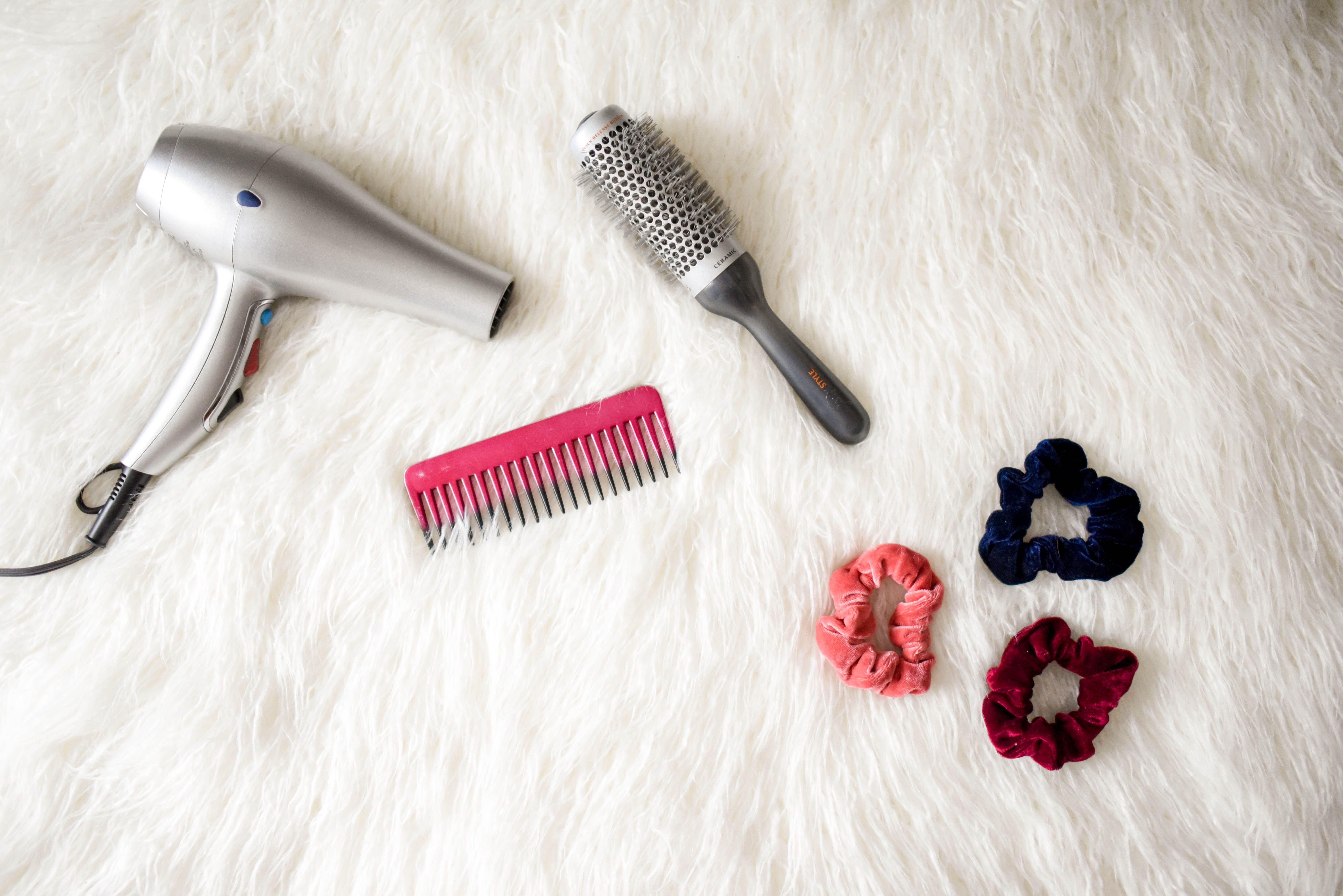 6016x4016 Grey Hair Blower Near Pink Hair Combs and Scrunchies · Free