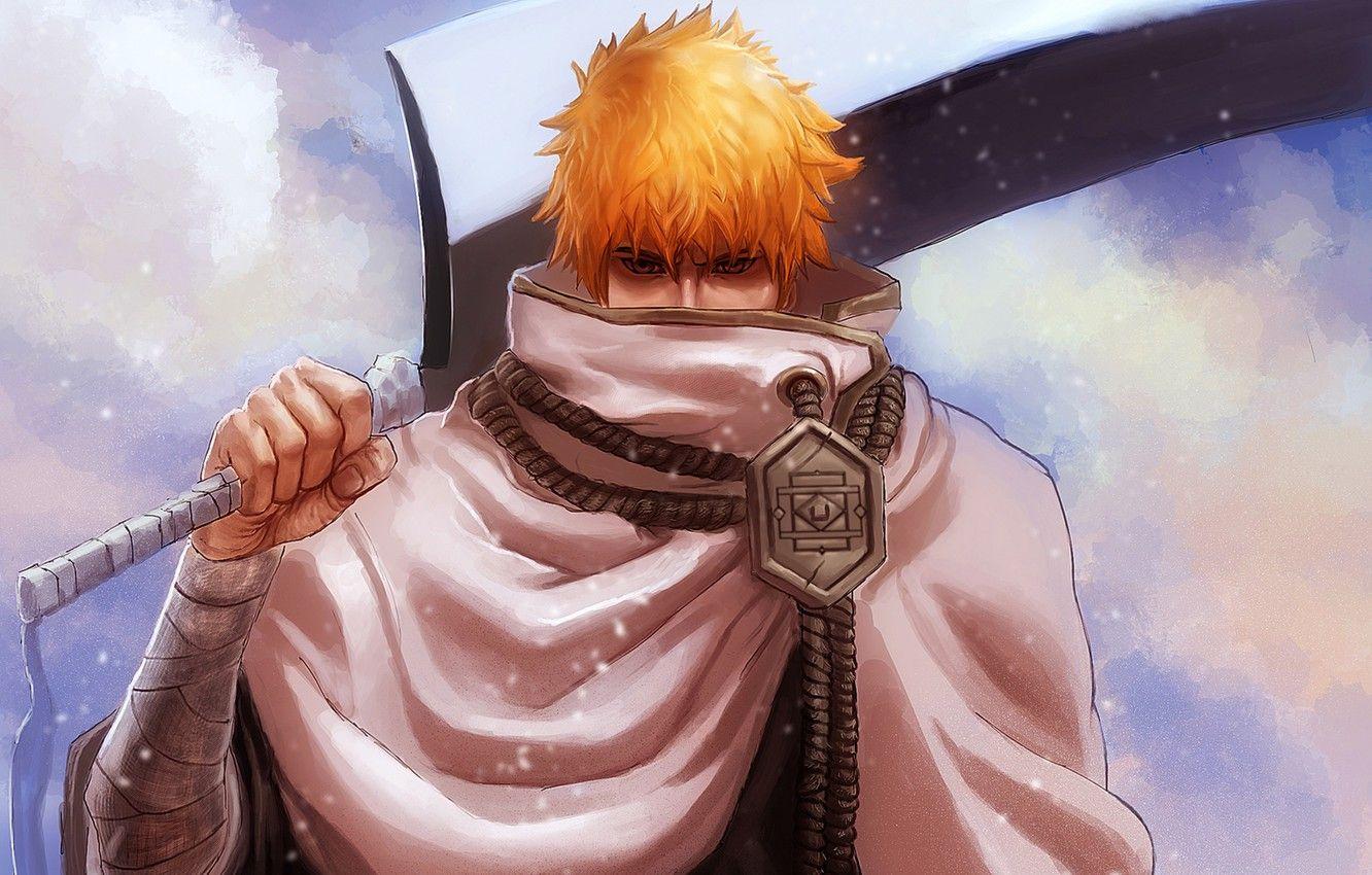 1332x850 Wallpaper sword, anime, guy, bleach, Ichigo Kurosaki, blonde