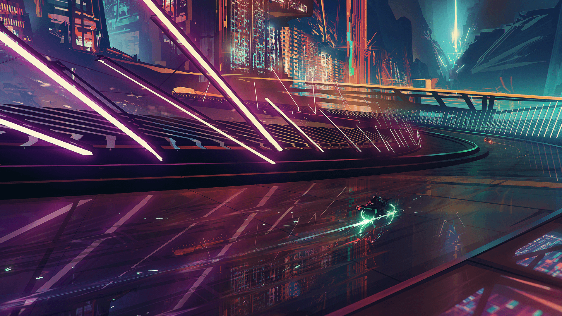 1920x1080 Wallpaper Sci Fi, Neon, Digital Art, Motorcycle, Cyberpunk