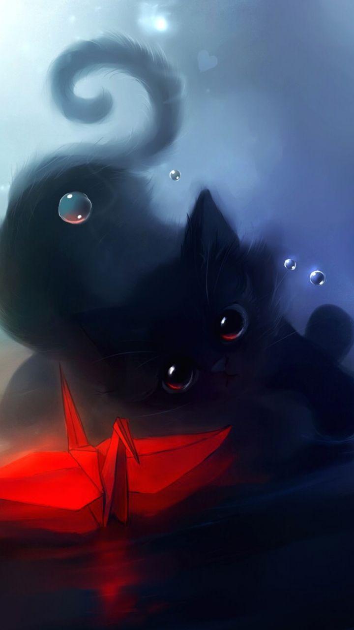 720x1280 Fantasy / Cat Mobile Wallpaper Black Cat Paintings