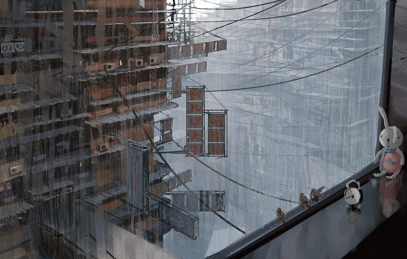 1332x850 Wallpaper the city, rain, art, Wlop image for desktop