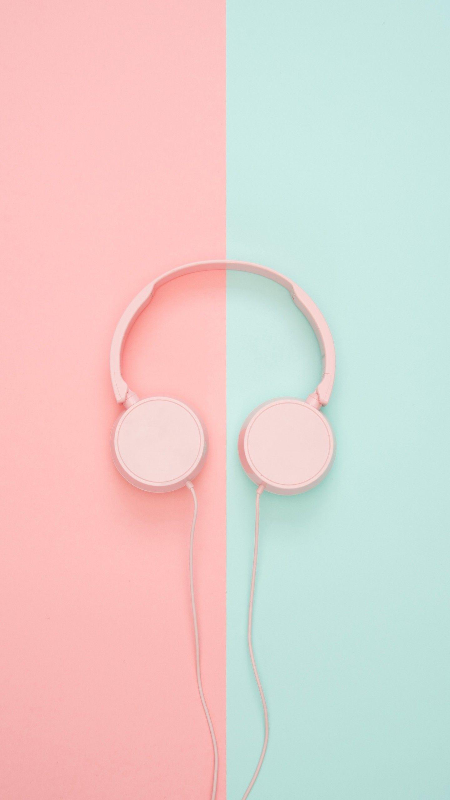 1440x2560 Wallpaper Headphones, Pink, Teal, 5K, Minimal