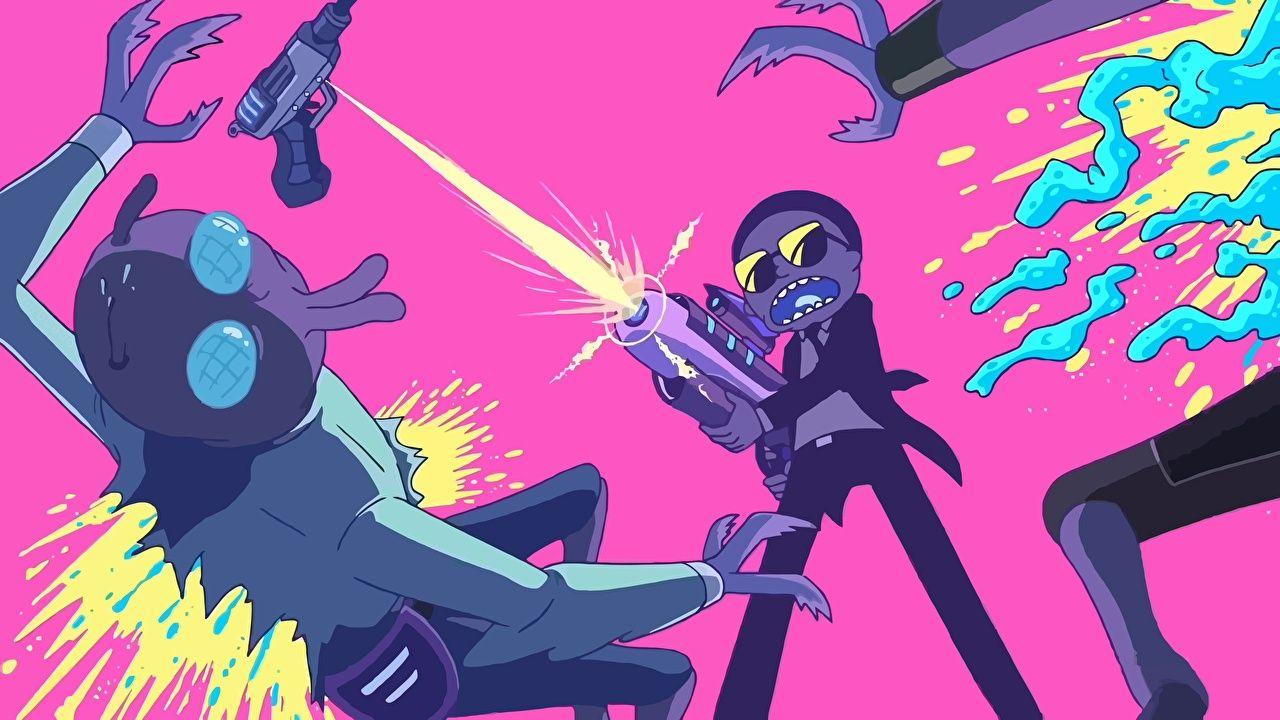 1280x720 Picture Boys Firing Aliens Rick and Morty Cartoons