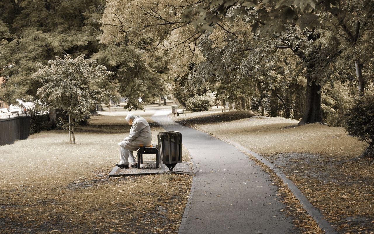 1280x800 Download wallpaper 1280x800 park, people, old, bench, sit