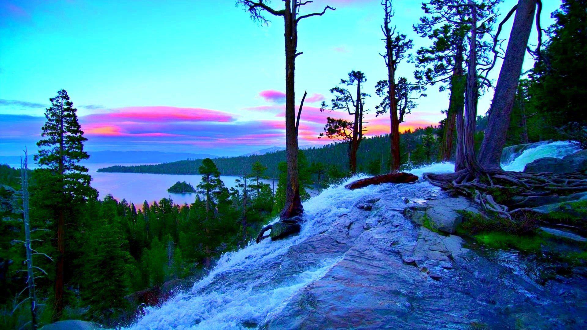 Hình nền HD 1920x1080 Winter Sunset over Mountain Lake.  Tiểu sử