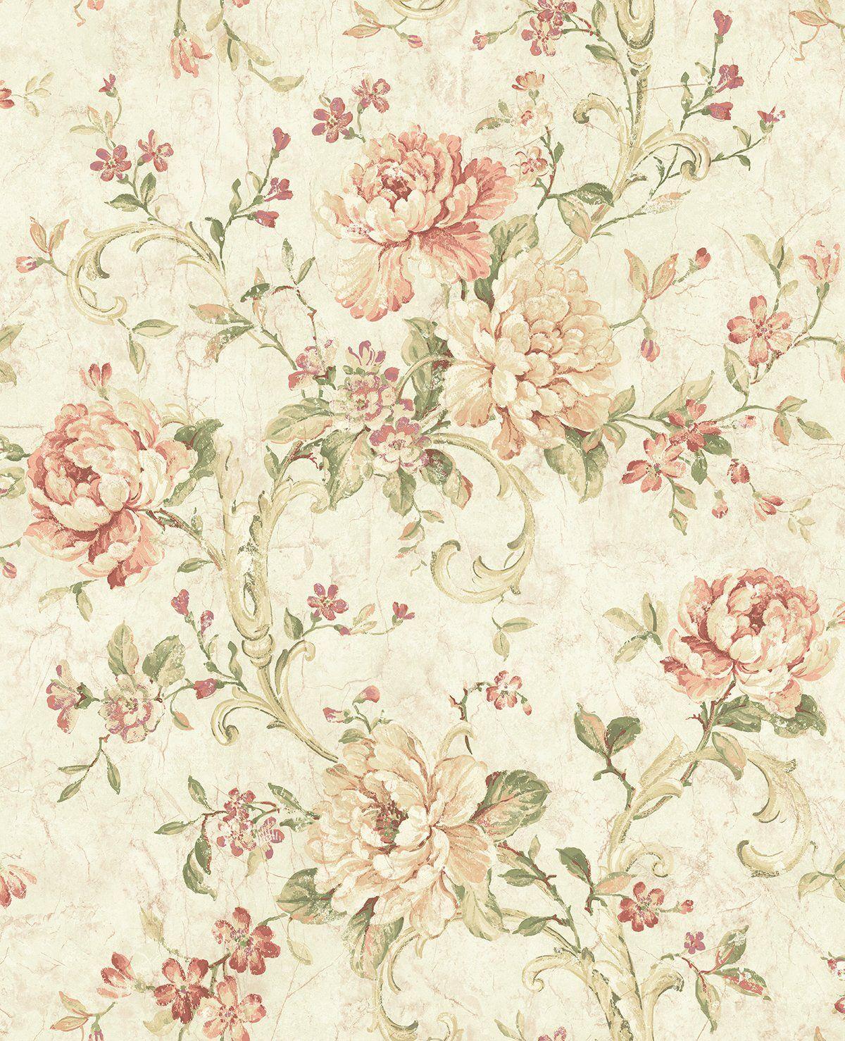 1200x1478 Antiqued Rose Wallpaper in Peachy from the Vintage Home 2