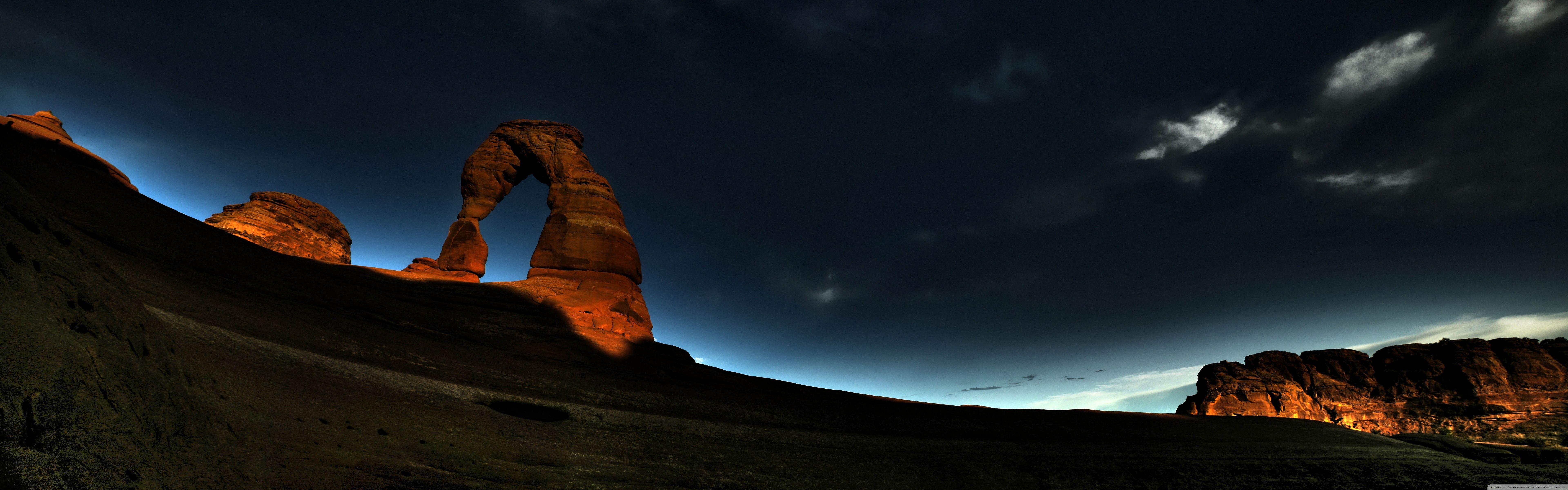 7680x2400 Arch Rock Night UHD Desktop Wallpaper for 4K Ultra HD TV