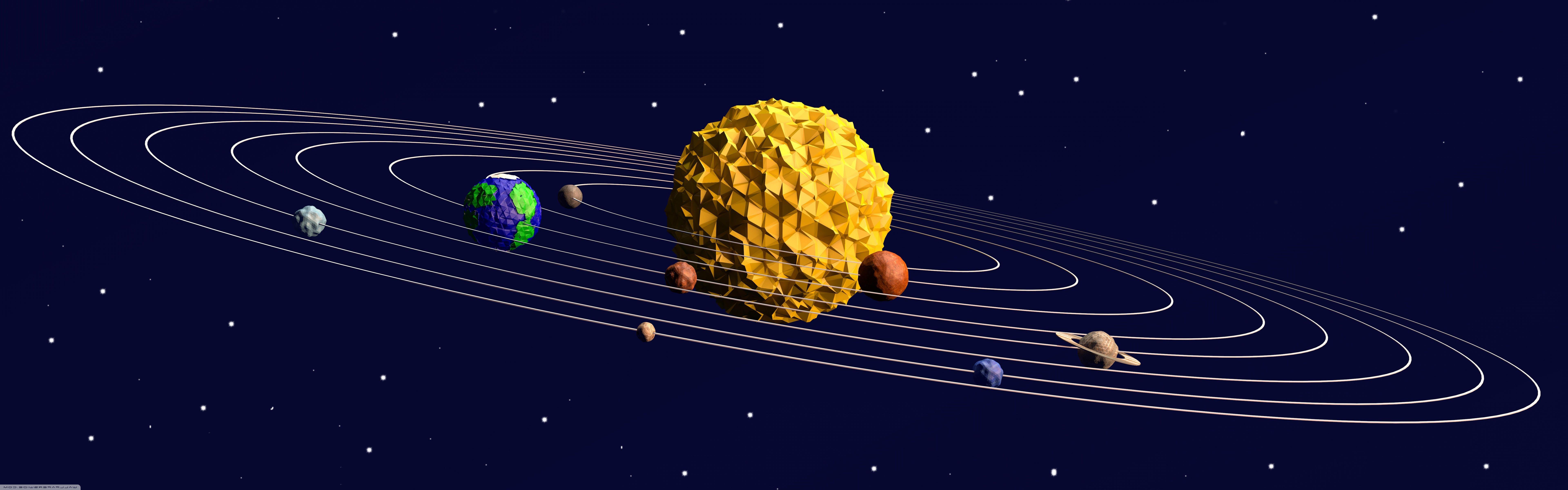 7680x2400 3D Sun System download high quality desktop wallpaper