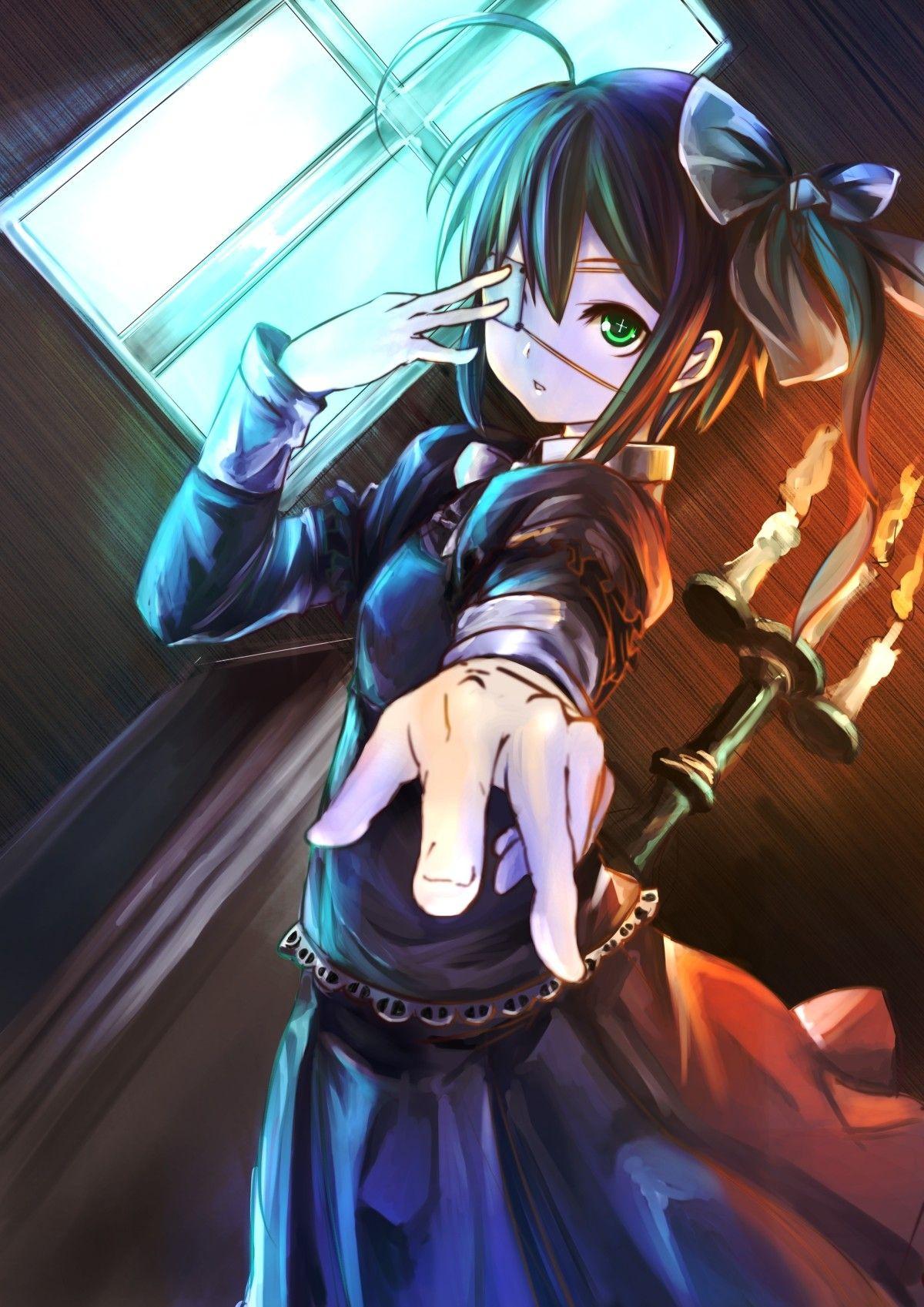 1200x1697 eyepatch, gothic, candles, anime girls, Hair Bow, Takanashi