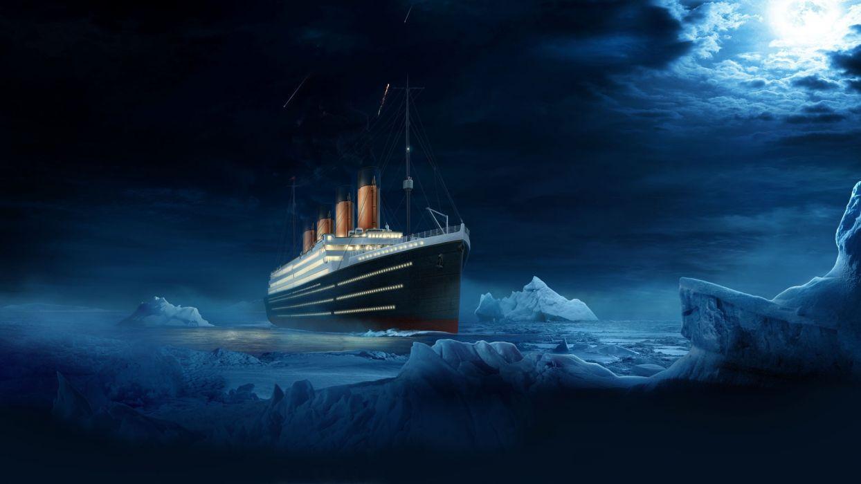 1244x700 bức tranh Titanic đêm tảng băng trôi thời gian titanic nghệ thuật đẹp