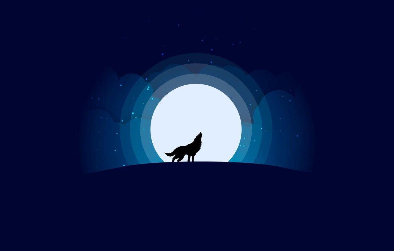 1332x850 Wallpaper moon, minimalism, stars, Wolf, animal, digital art