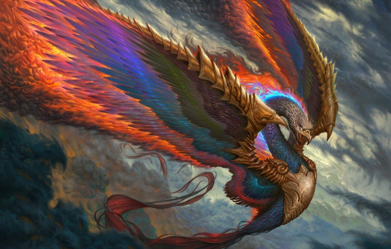 1332x850 Photo Wallpaper Fire, Bird, Wings, Feathers, Beak