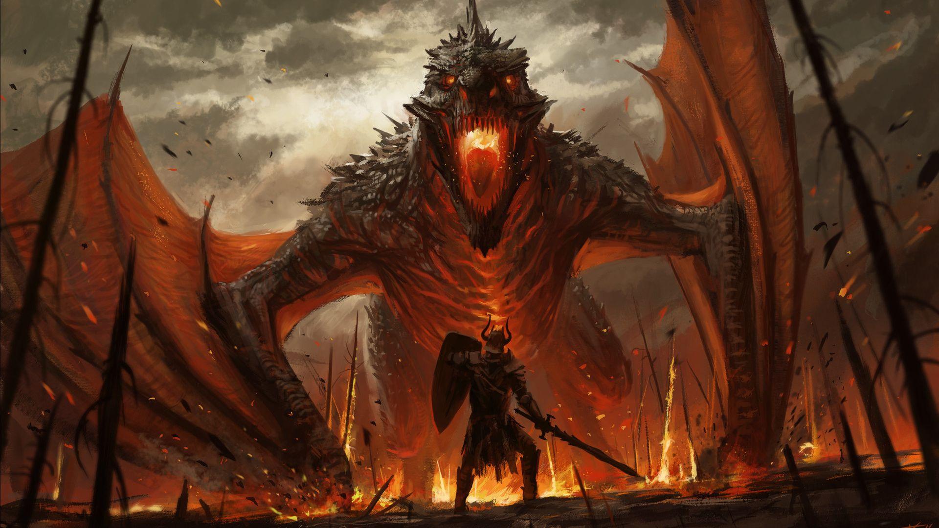 1920x1080 Download 1920x1080 wallpaper dragon and warrior, fantasy