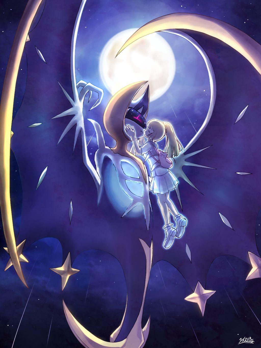 1024x1366 Lillie and Lunala. Pokémon Sun and Moon