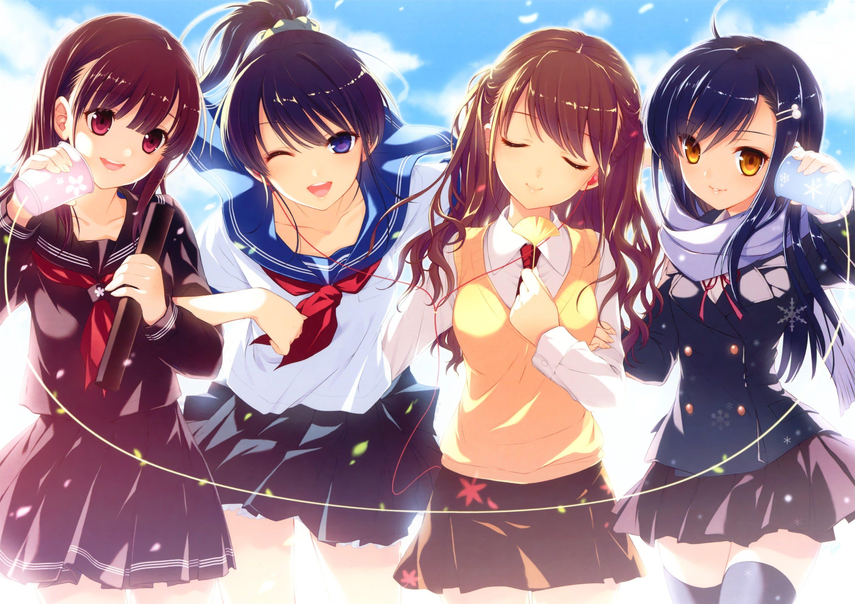3500x2471 Original anime girl school uniform friends girls cute