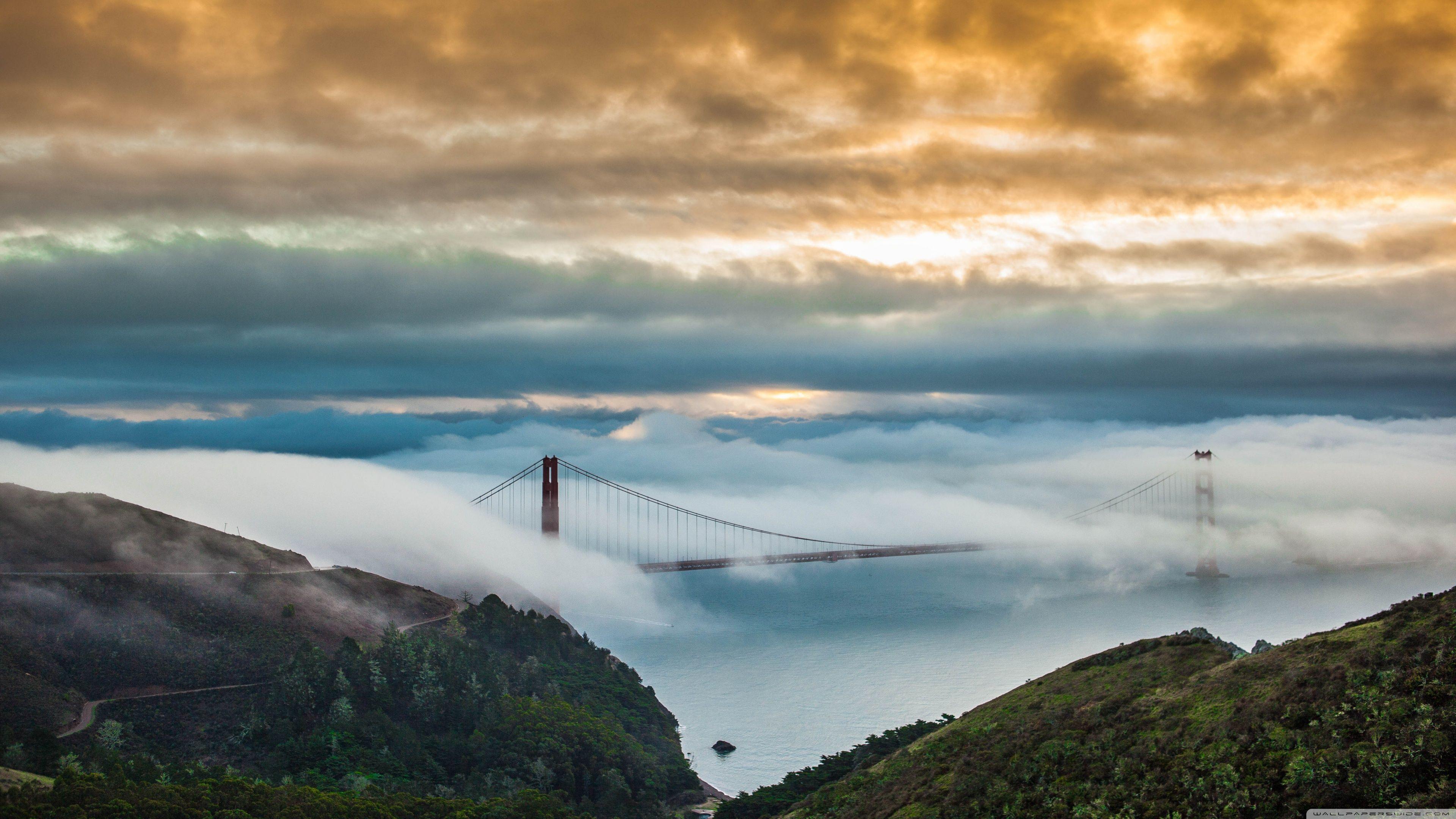 3840x2160 Fog Over Golden Gate Bridge UHD Desktop Wallpaper for 4K