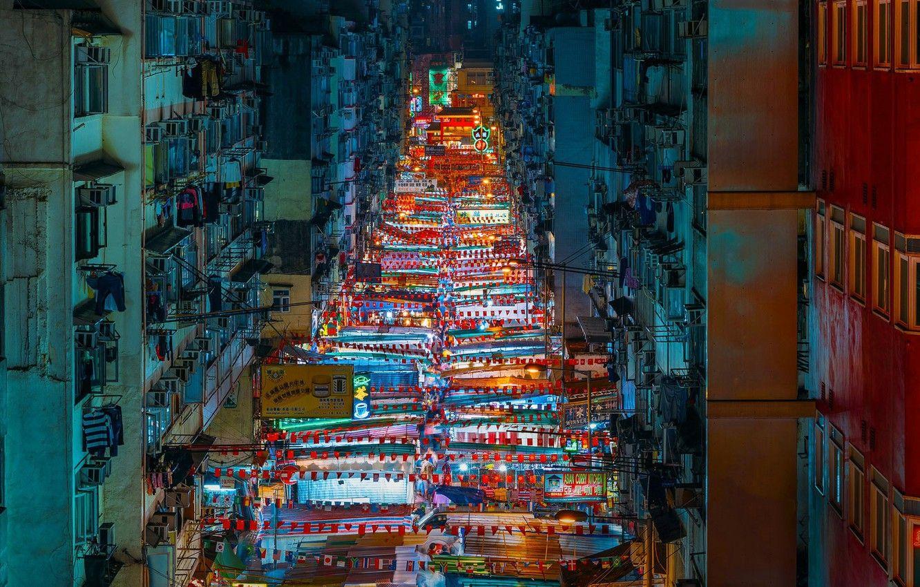 1332x850 Wallpaper street, home, Hong Kong, night market, Yau MA TEI