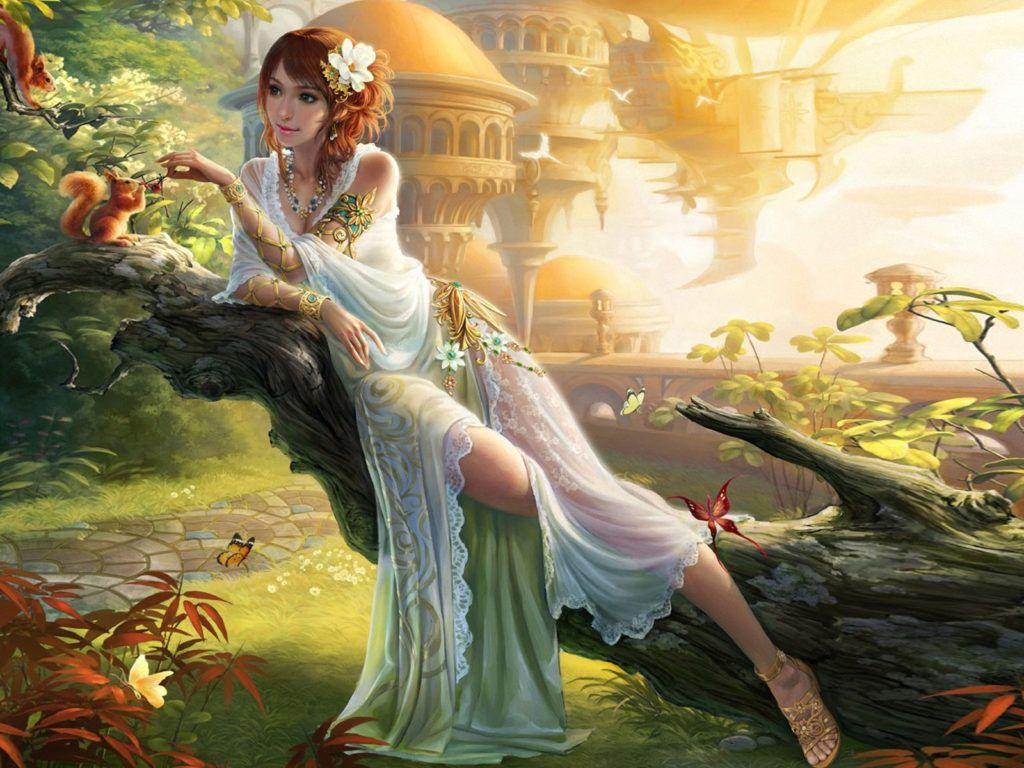 1024x768 Beautiful girl Princess in beautiful white dress flower