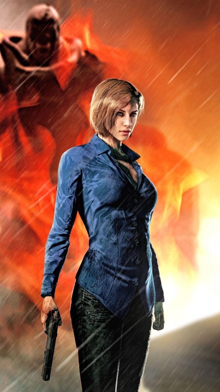 750x1334 Resident Evil 3: Nemesis, girl, gun, rain 750x1334 iPhone 8