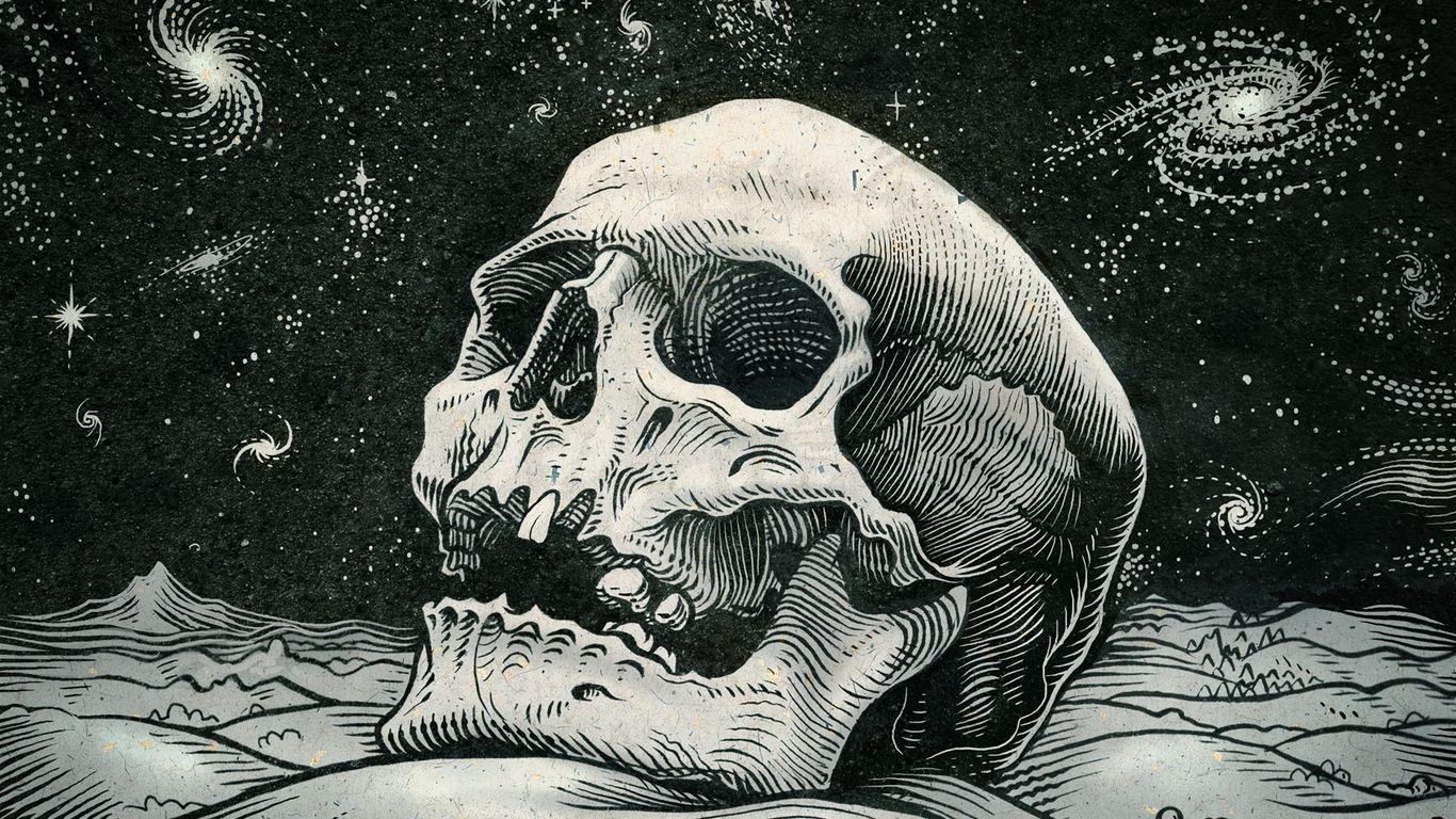 1366x768 Download wallpaper 1366x768 skull, bw, artwork tablet
