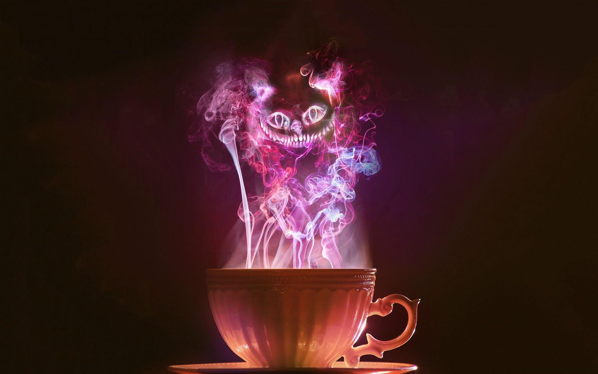1920x1200 Tea Cup Cheshire Cat Glow Desktop Wallpaper