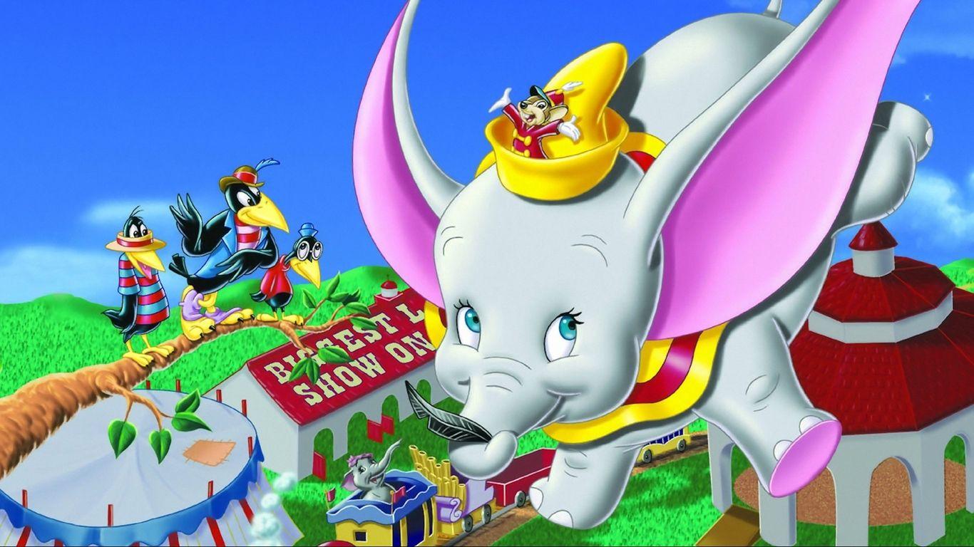 1366x768 Download wallpaper 1366x768 dumbo, cartoon, flying