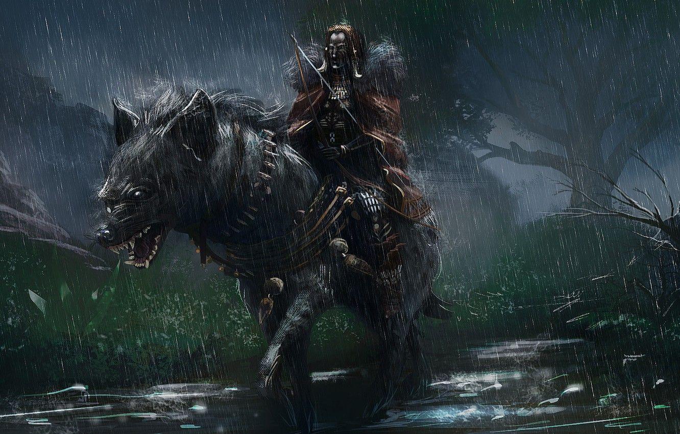 1332x850 Wallpaper rain, monster, hunter, Hyena Hunter image