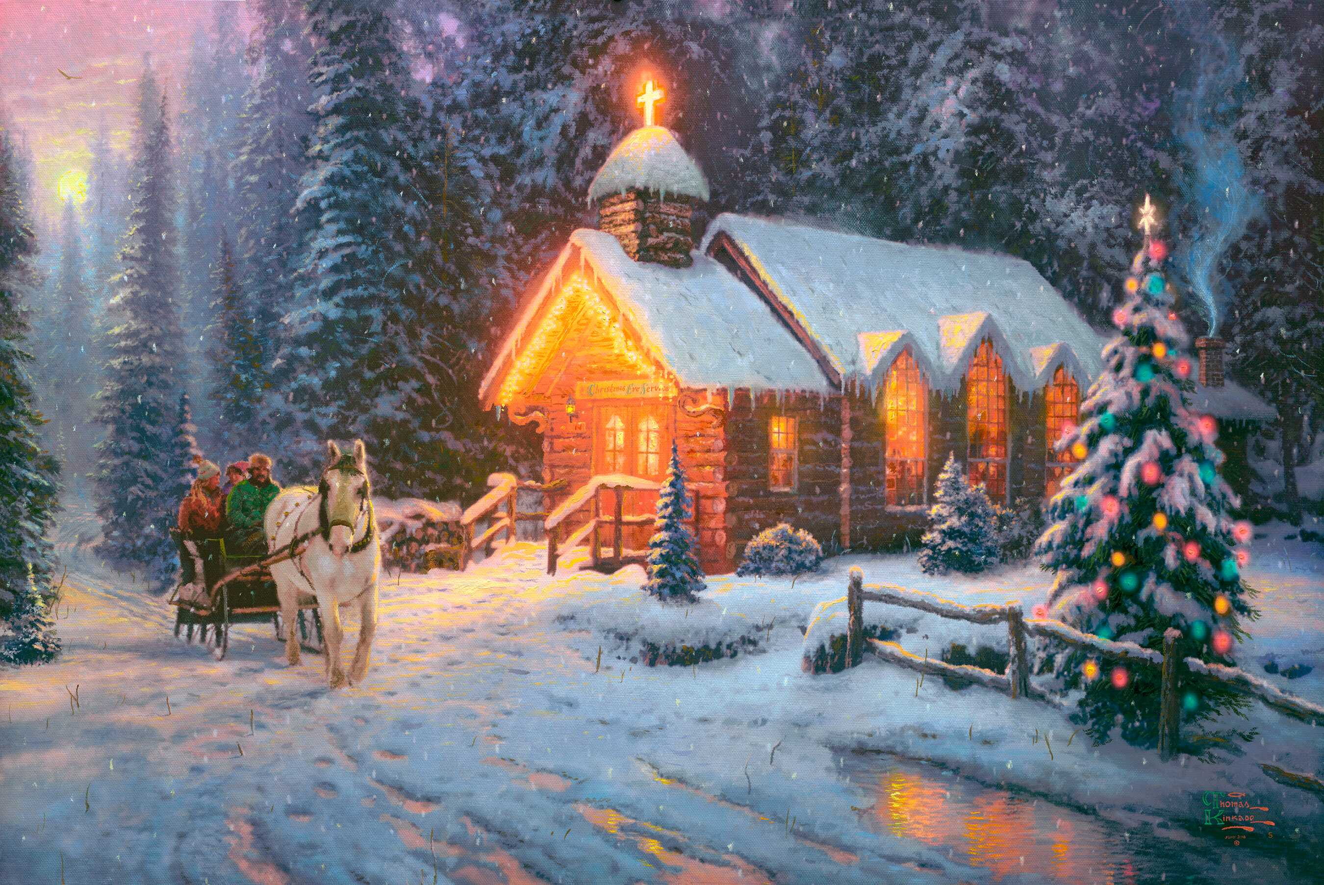 Thomas Kinkade Studios  httpthomaskinkadecomarthighcountrychristmas  Introducing a new Holiday painting from the Thomas Kinkade Vault  High Country  Christmas This image is particularly special because it is based on the  Christmases Thom