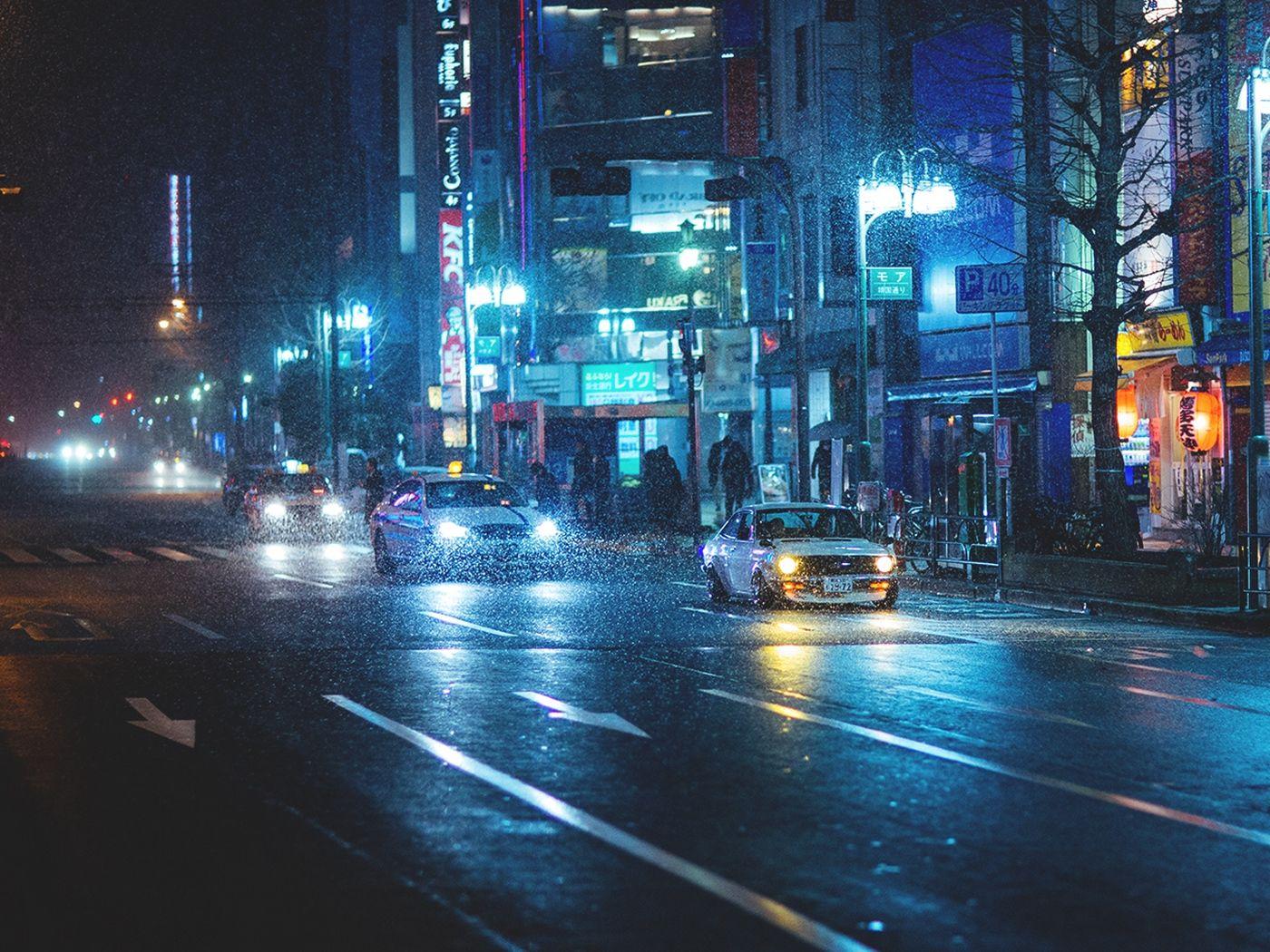 1400x1050 Download wallpaper 1400x1050 japan, street, datsun, night, rain
