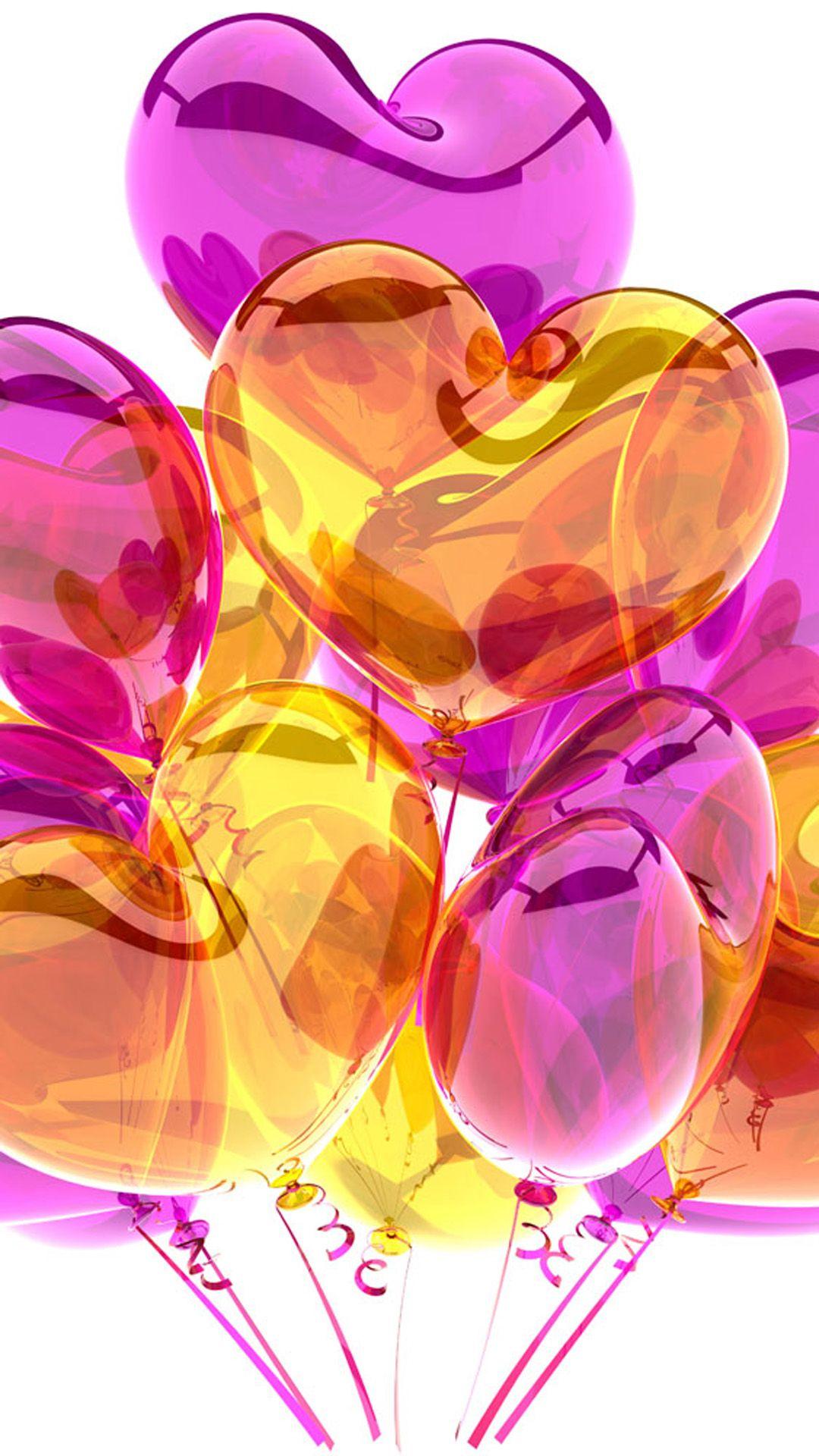 1080x1920 HD Purple Yellow Heart Balloons iPhone 6 Plus HD Wallpaper