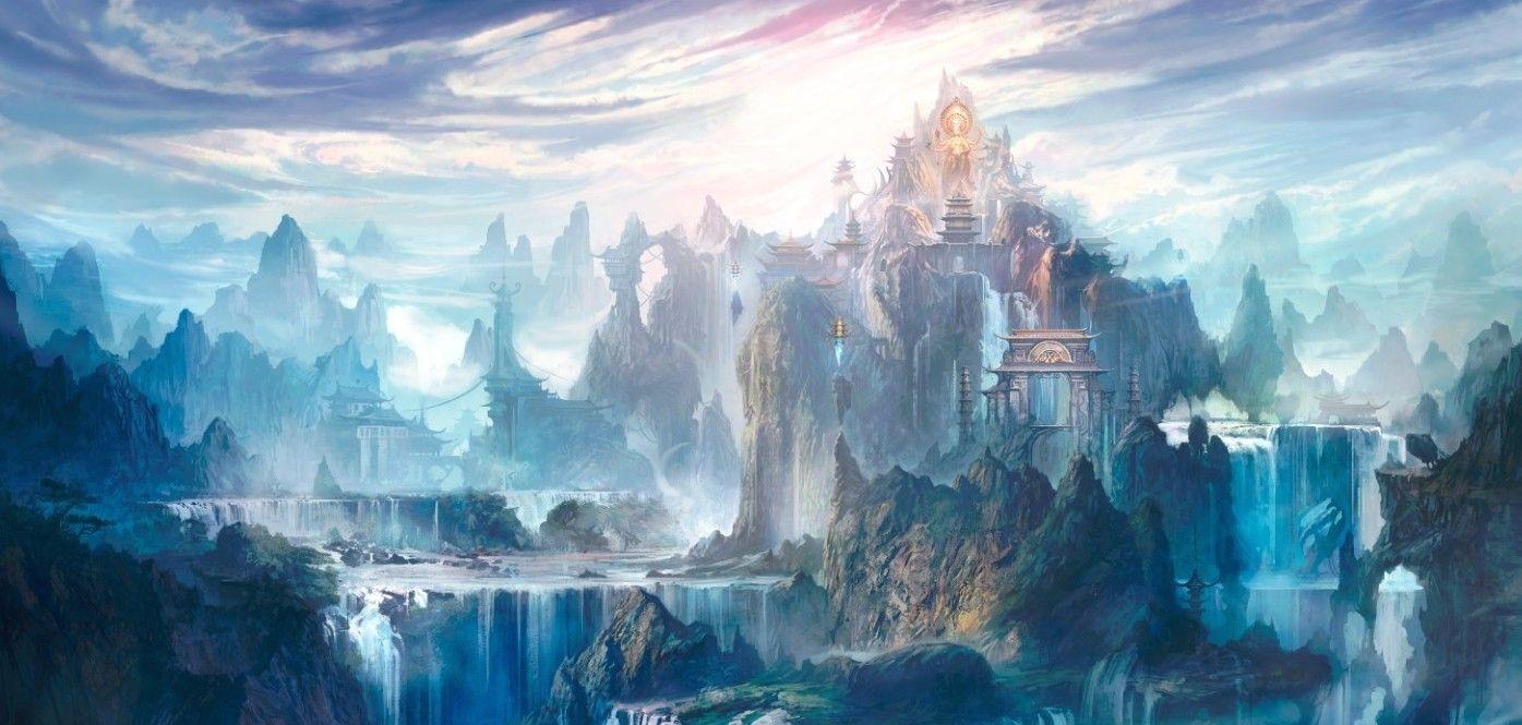 1395x665 Chinese xianxia wuxia landscape painting. Fantasy art landscapes, Fantasy landscape, Fantasy artwork
