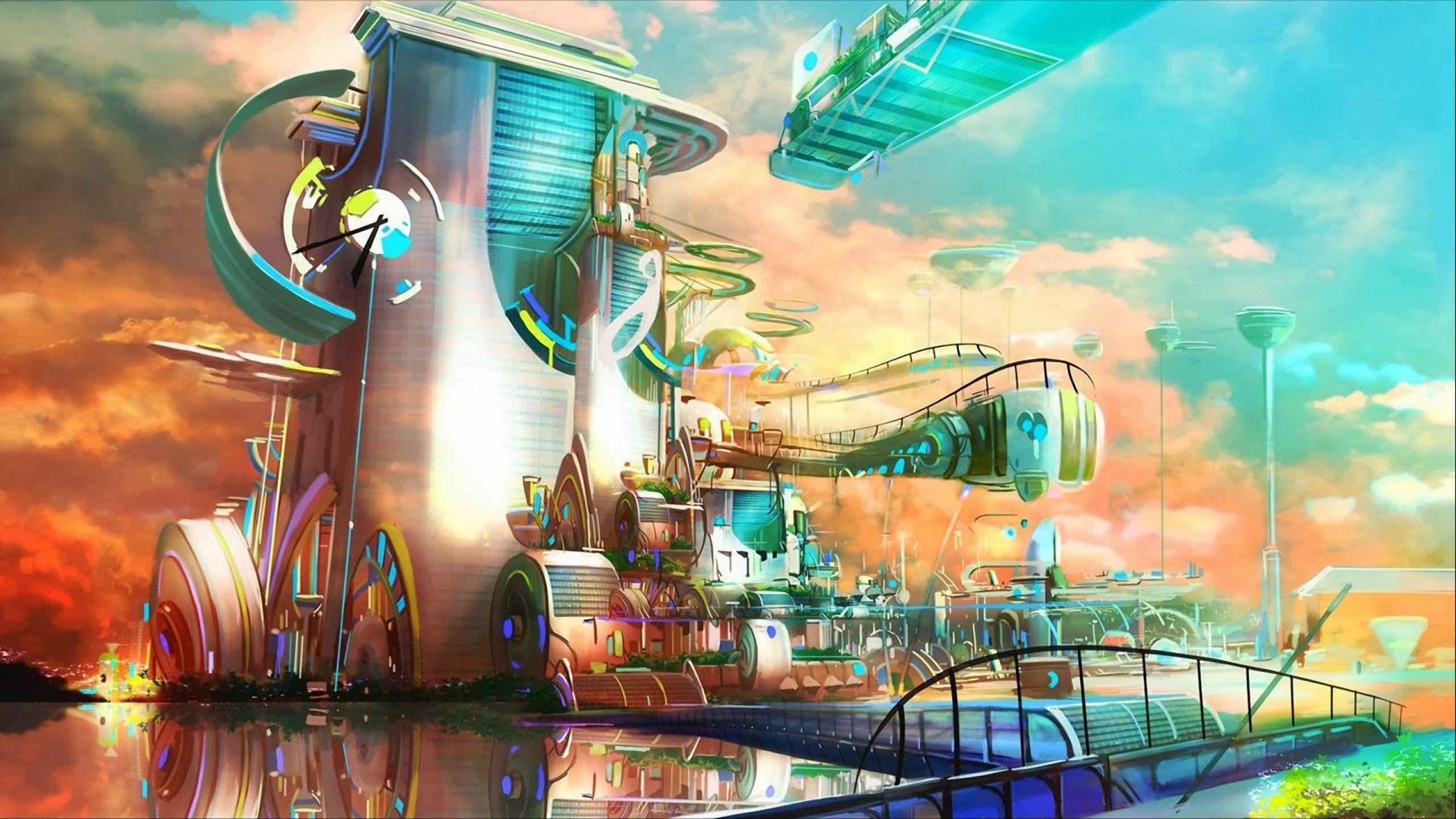 2560x1440 sci fi, City, Cities, Artwork, Art, Futuristic Wallpaper HD