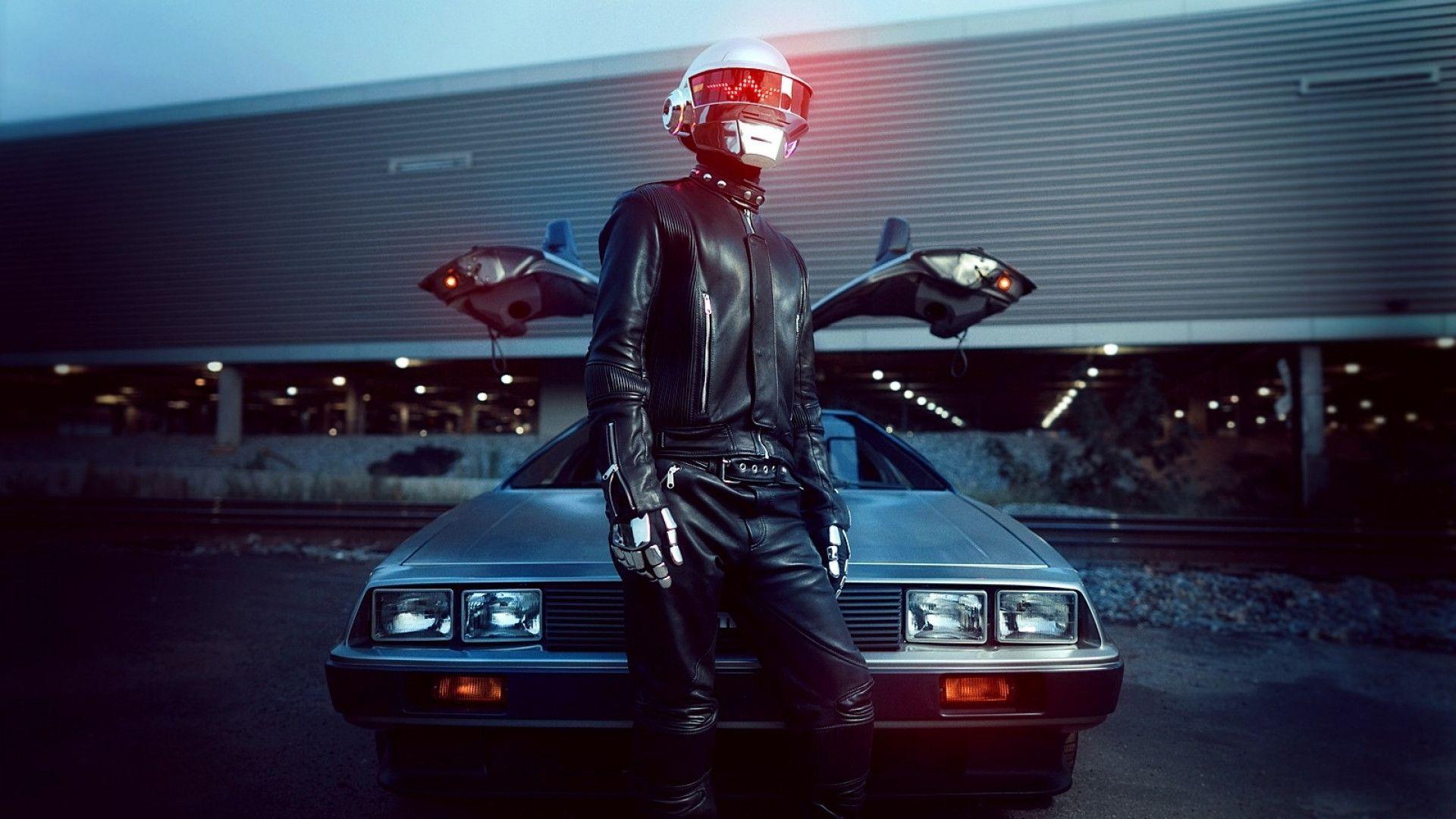 1920x1080 Daft Punk Helmet DeLorean Car Desktop Wallpaper