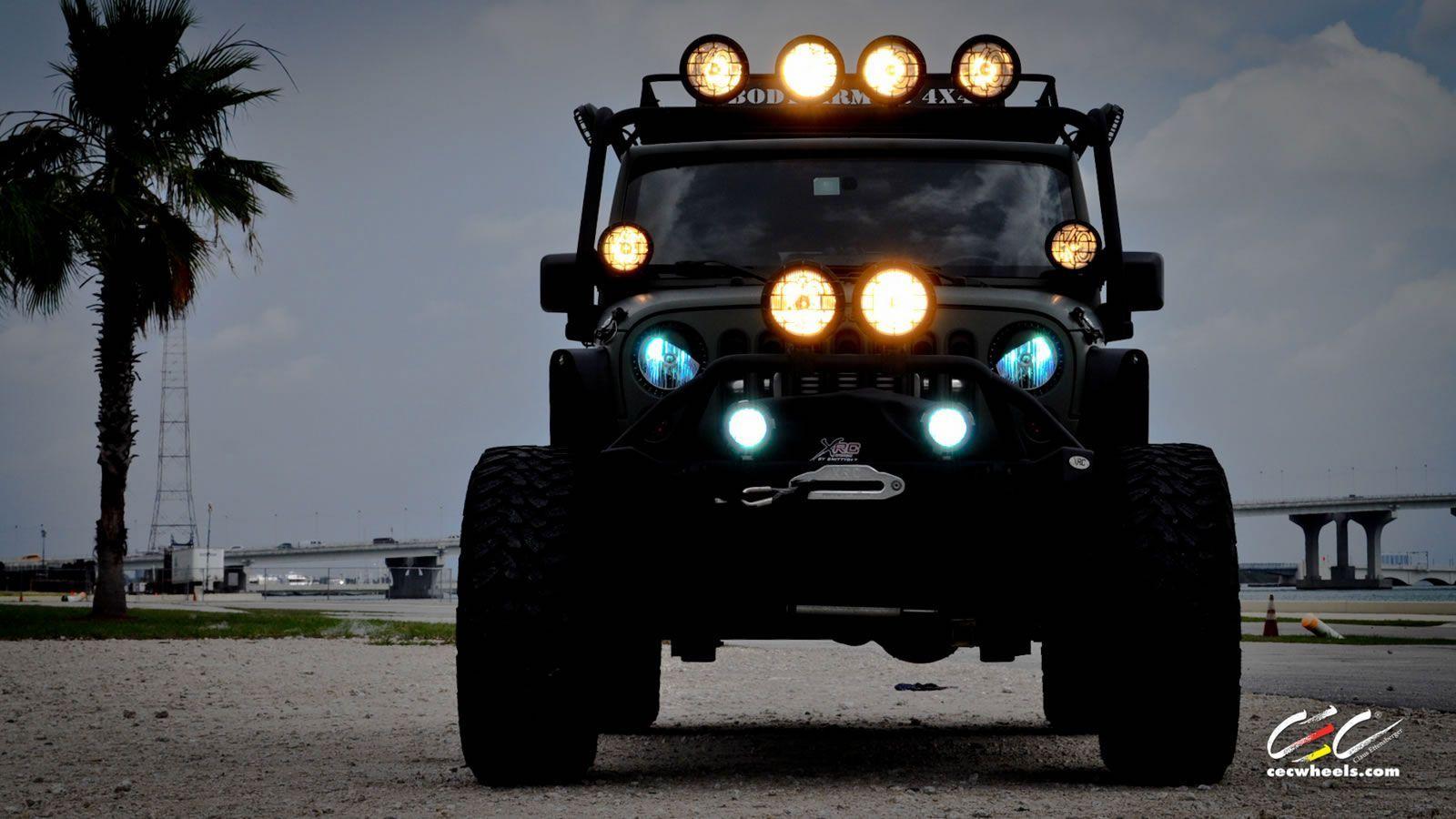 1600x900 Cec Wheels Miami Supercharged Jeep Wrangler Wallpaper Front