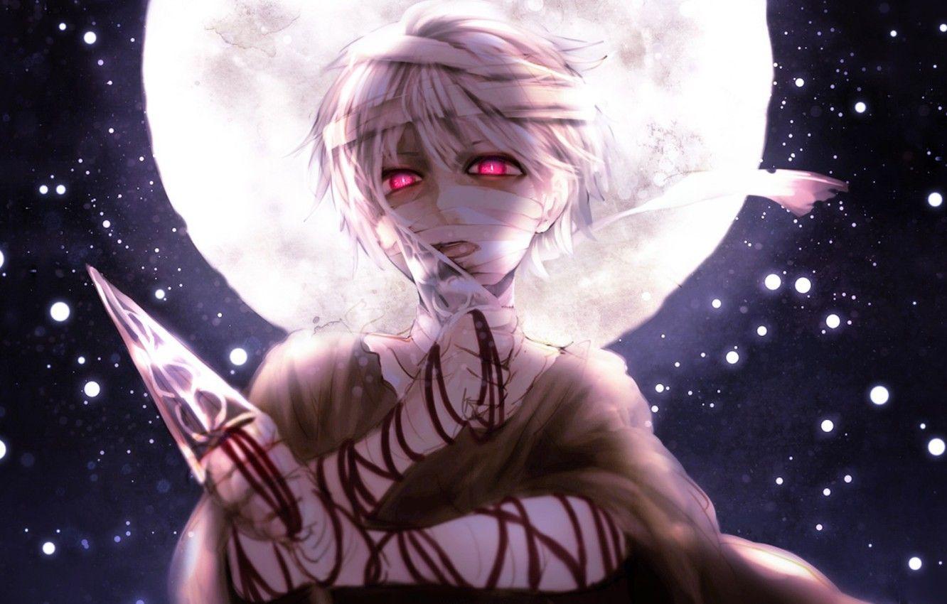 1332x850 Wallpaper the sky, the moon, Guy, daggers, bandages, Kunai